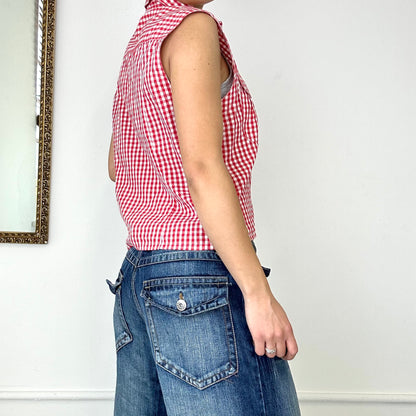 avirex red gingham sleeveless blouse