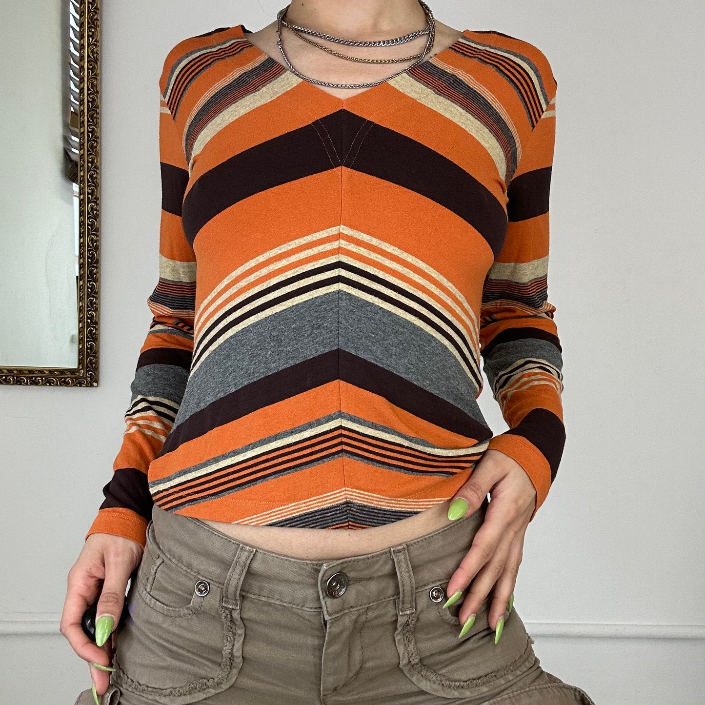 00’s striped long sleeved top