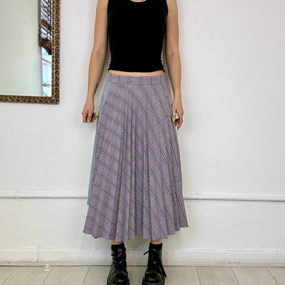 contrast checkered pleated midi skirt