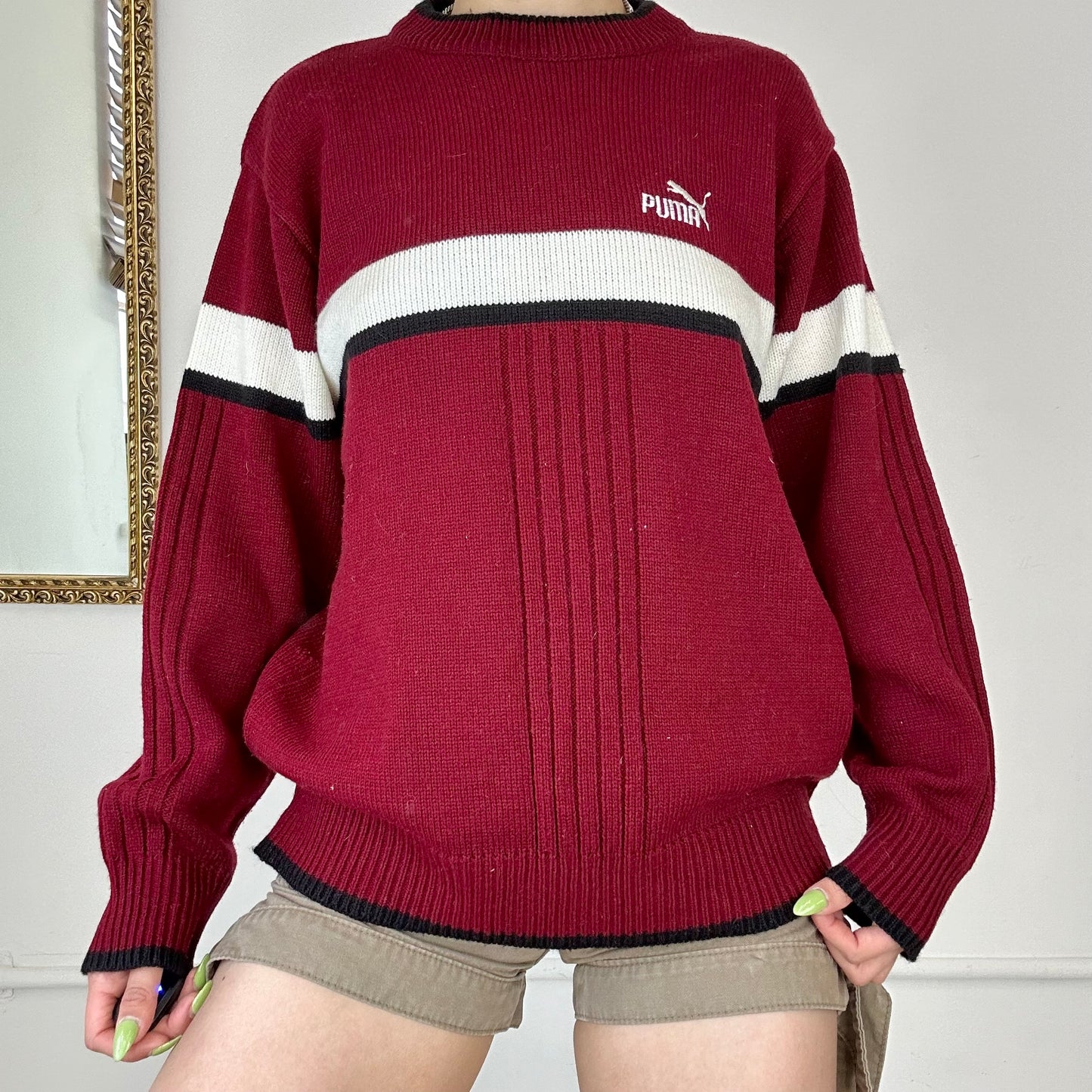 vintage red puma knitted jumper