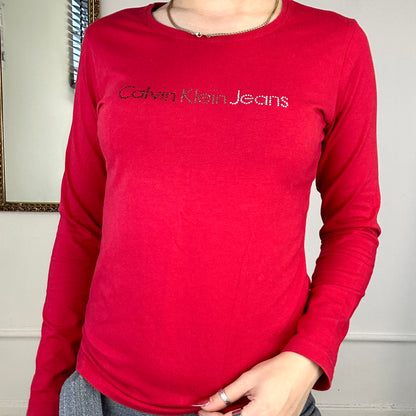 calvin klein jeans long sleeve red top