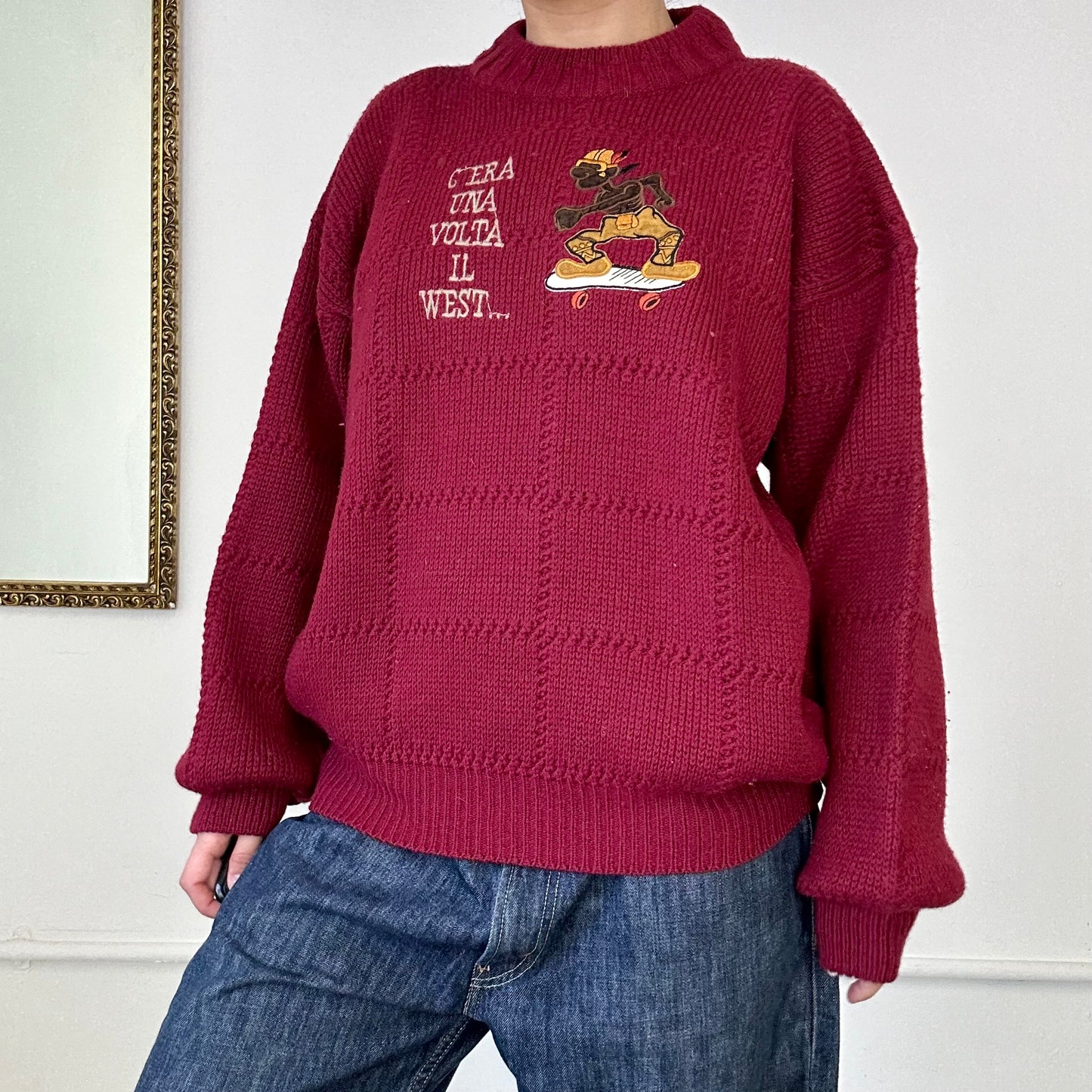 burgundy knitted vintage skate  jumper