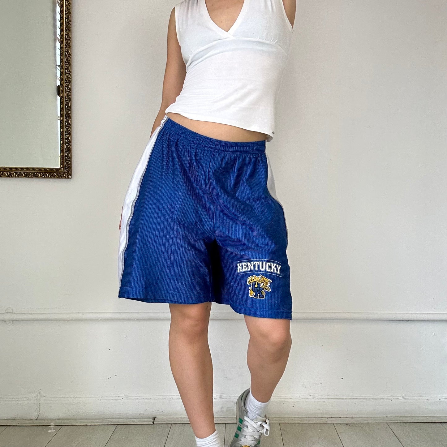 baggy blue Kentucky track shorts