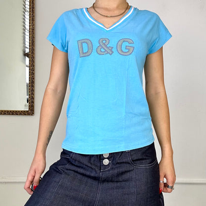 vintage blue dolce & gabbana v neck short sleeve top