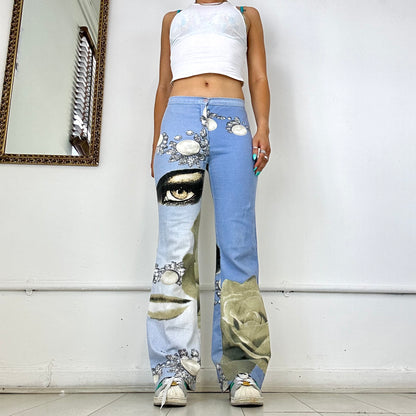 rare 2000's graphic print straight leg trousers