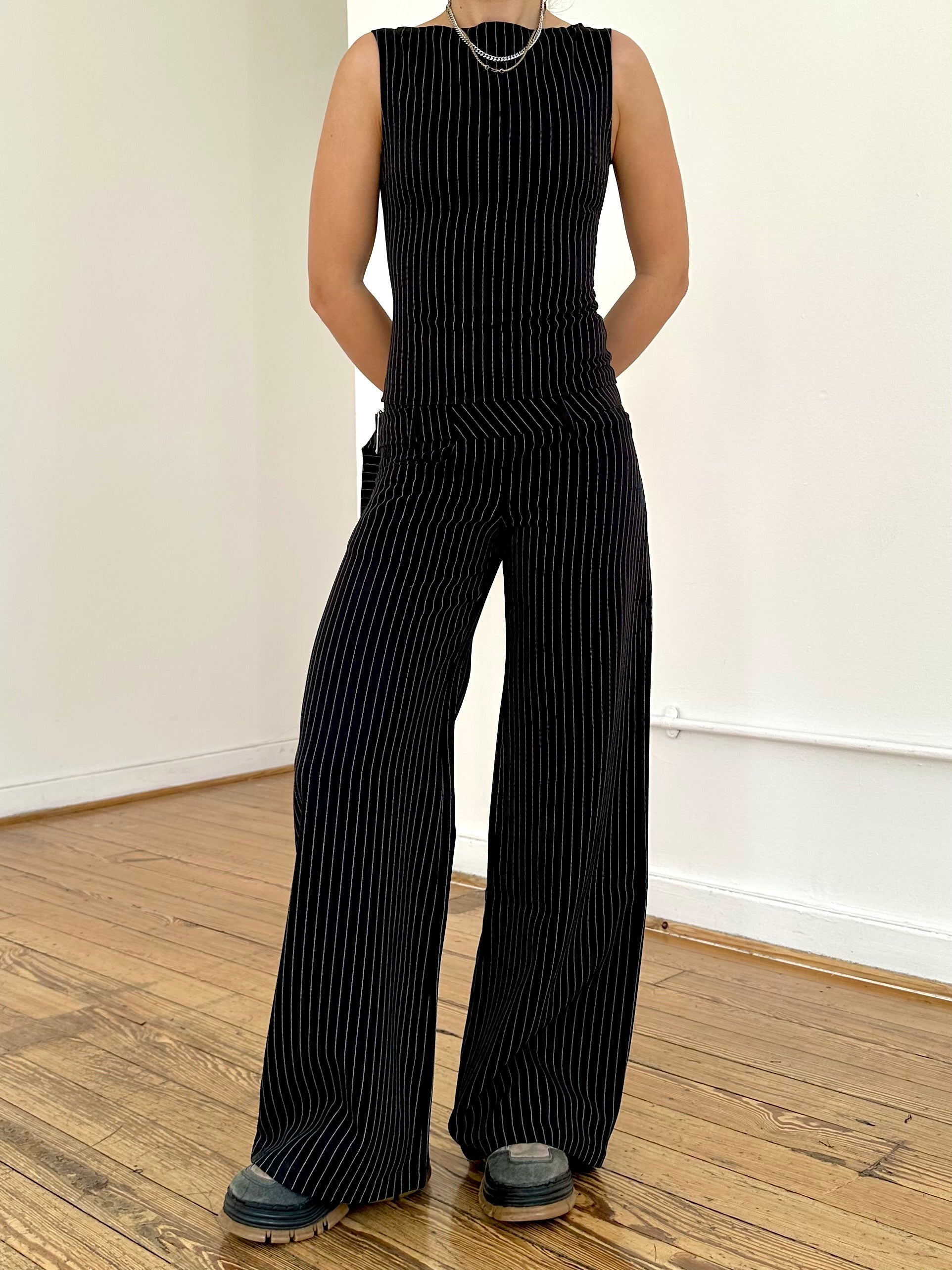 roman trouser  - black pinstripe