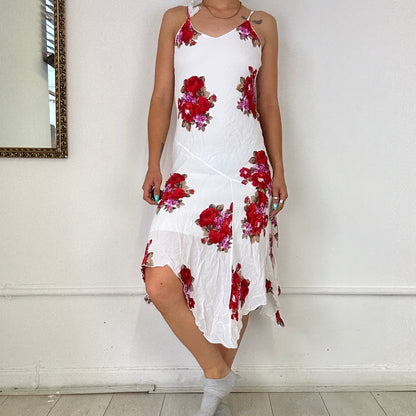 2000's mesh floral white midi dress