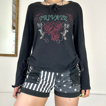 00’s black embroidered long sleeve top