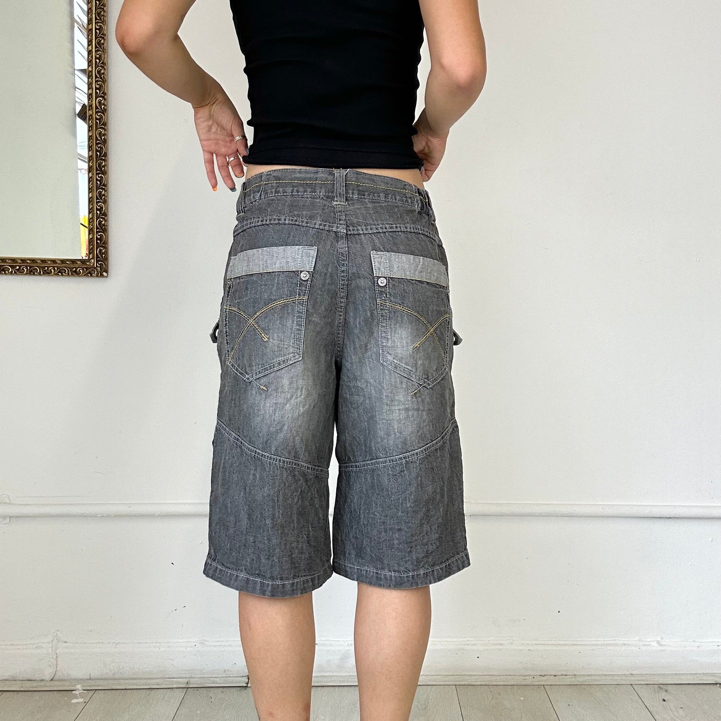 vintage grey cargo denim jorts