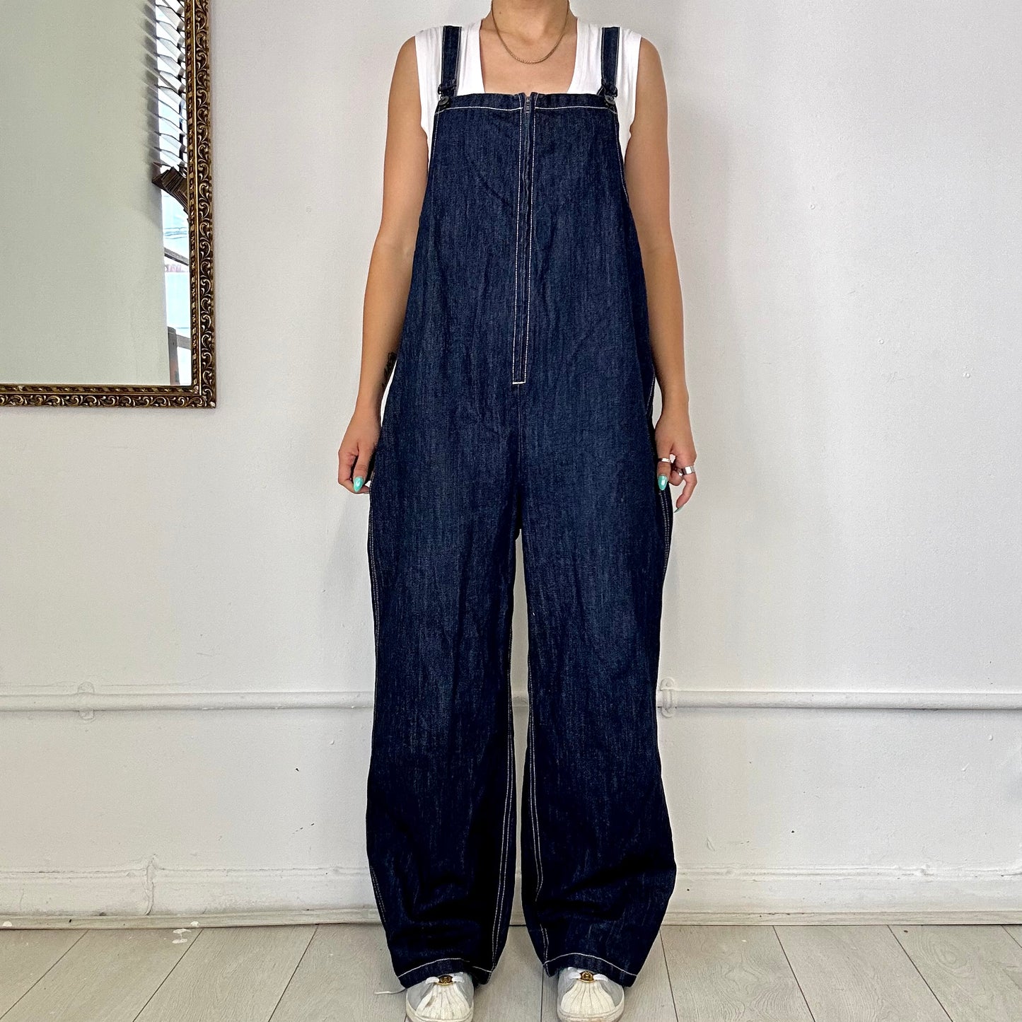 dark denim zip up dungarees