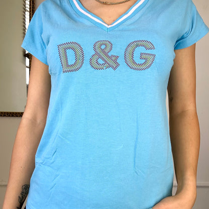 vintage blue dolce & gabbana v neck short sleeve top