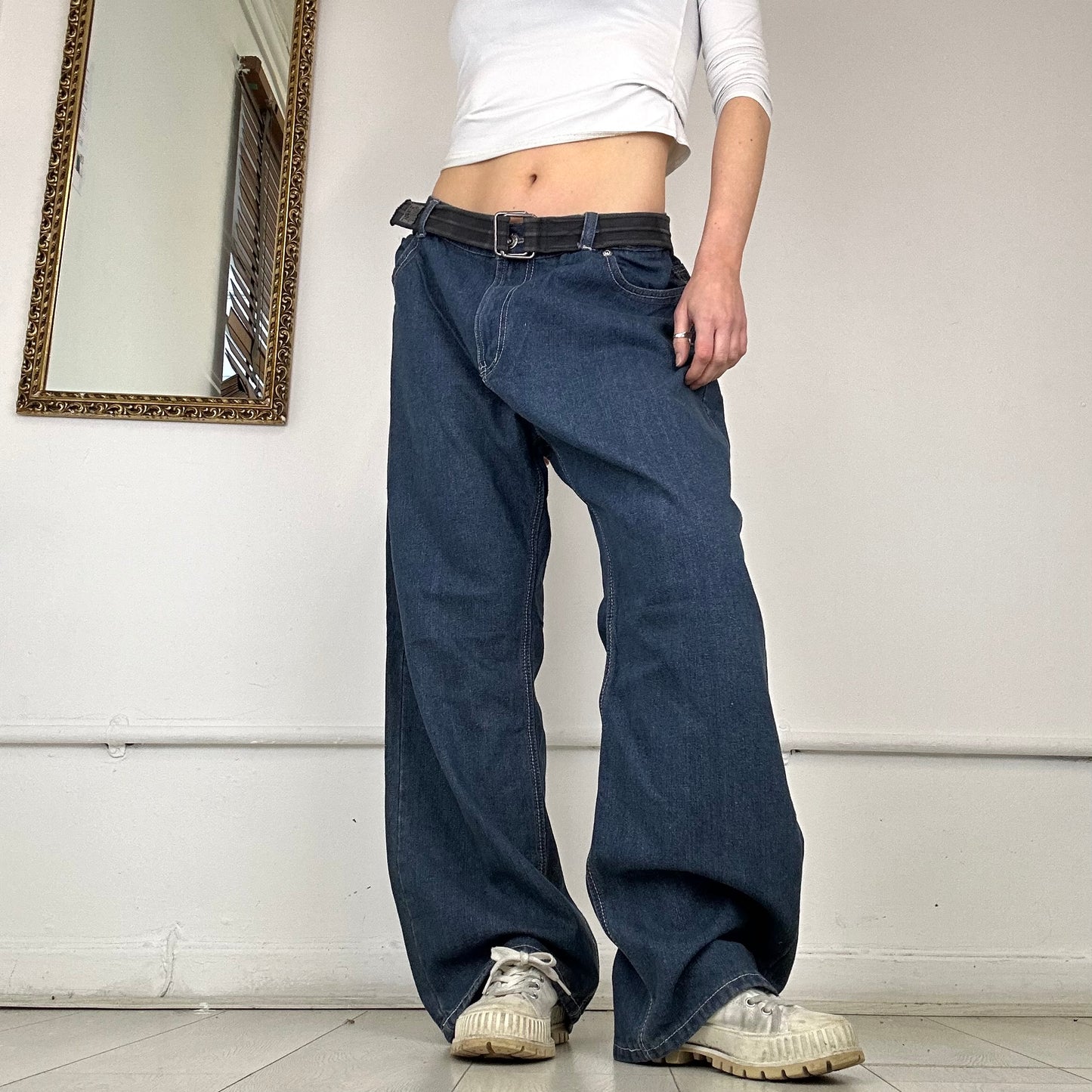 dark wash wide leg jeans