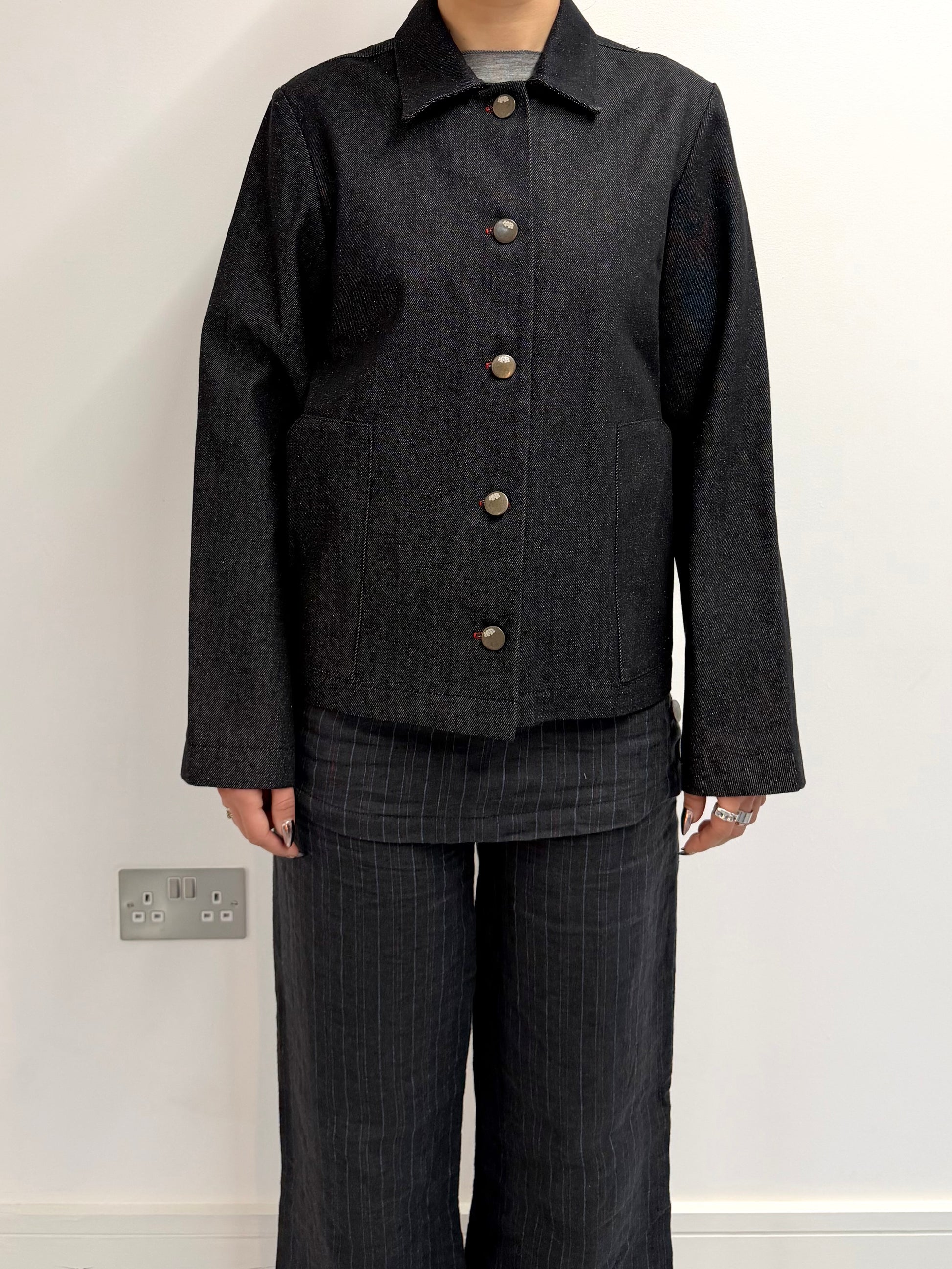 SAMPLE dark grey denim button up jacket