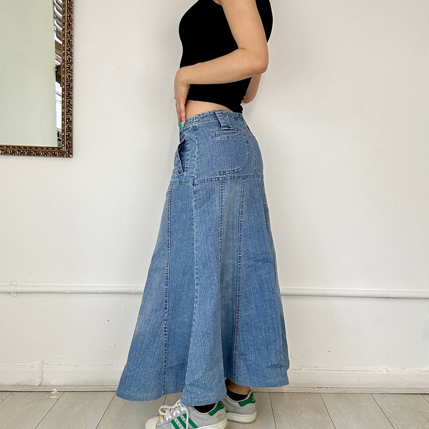 2000's denim maxi skirt