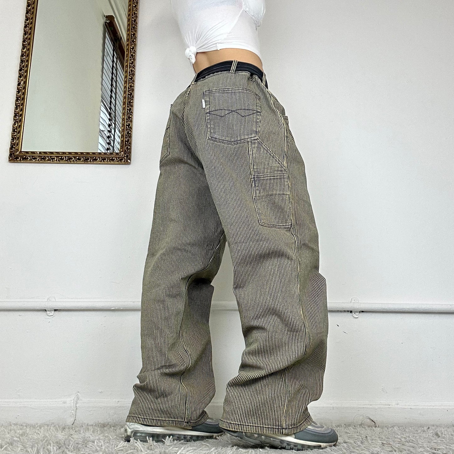 2000's pinstripe cargo jeans