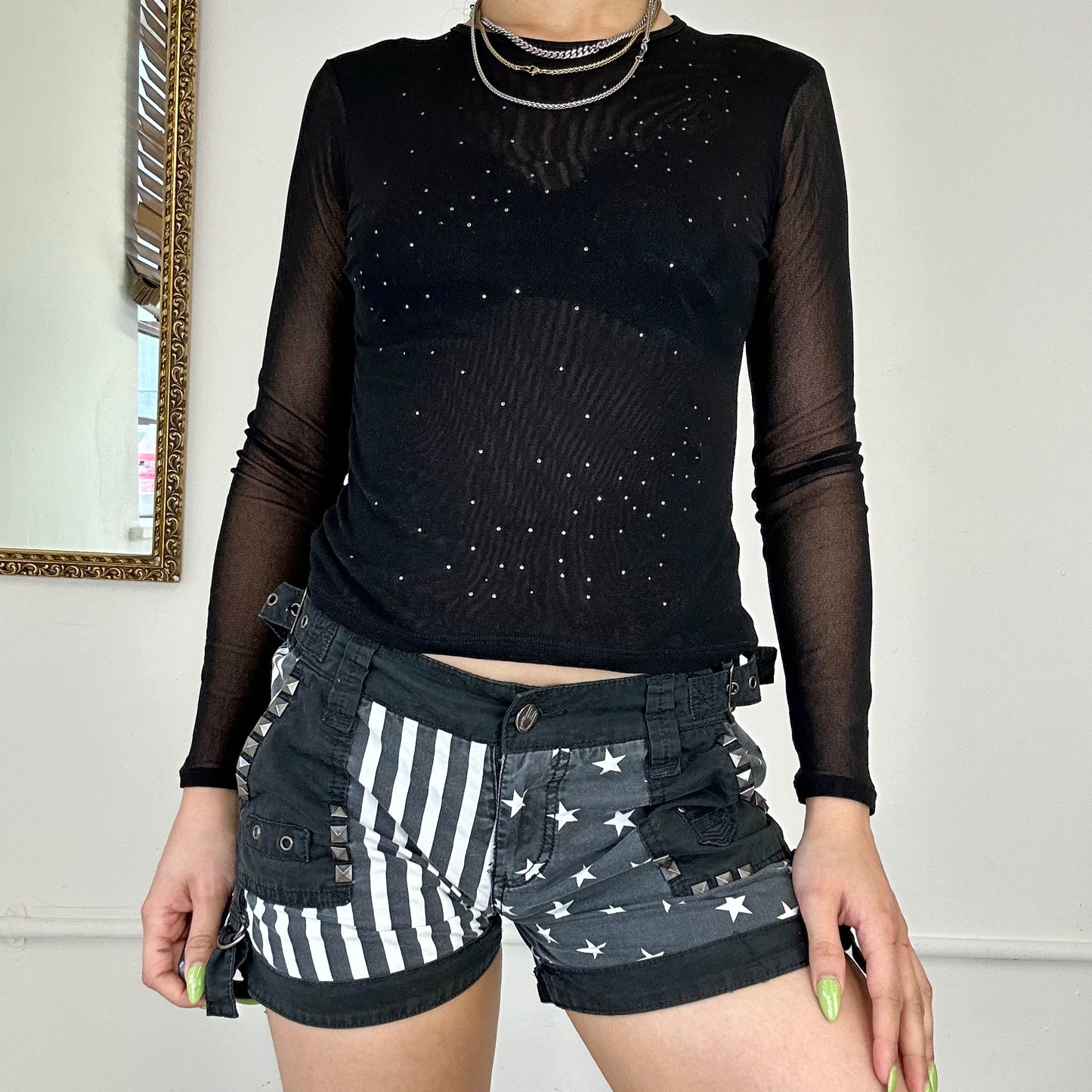 black long sleeve mesh top