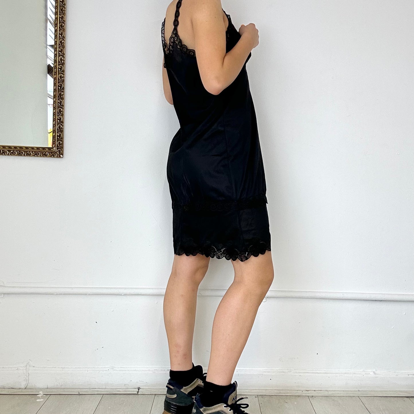 black vintage mini slip dress