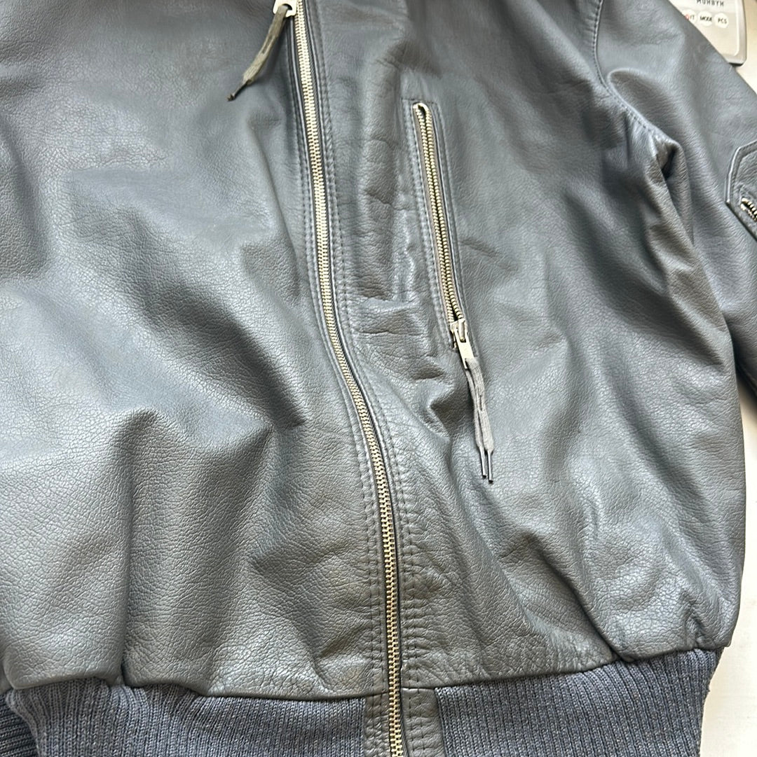 grey leather bomber jacket