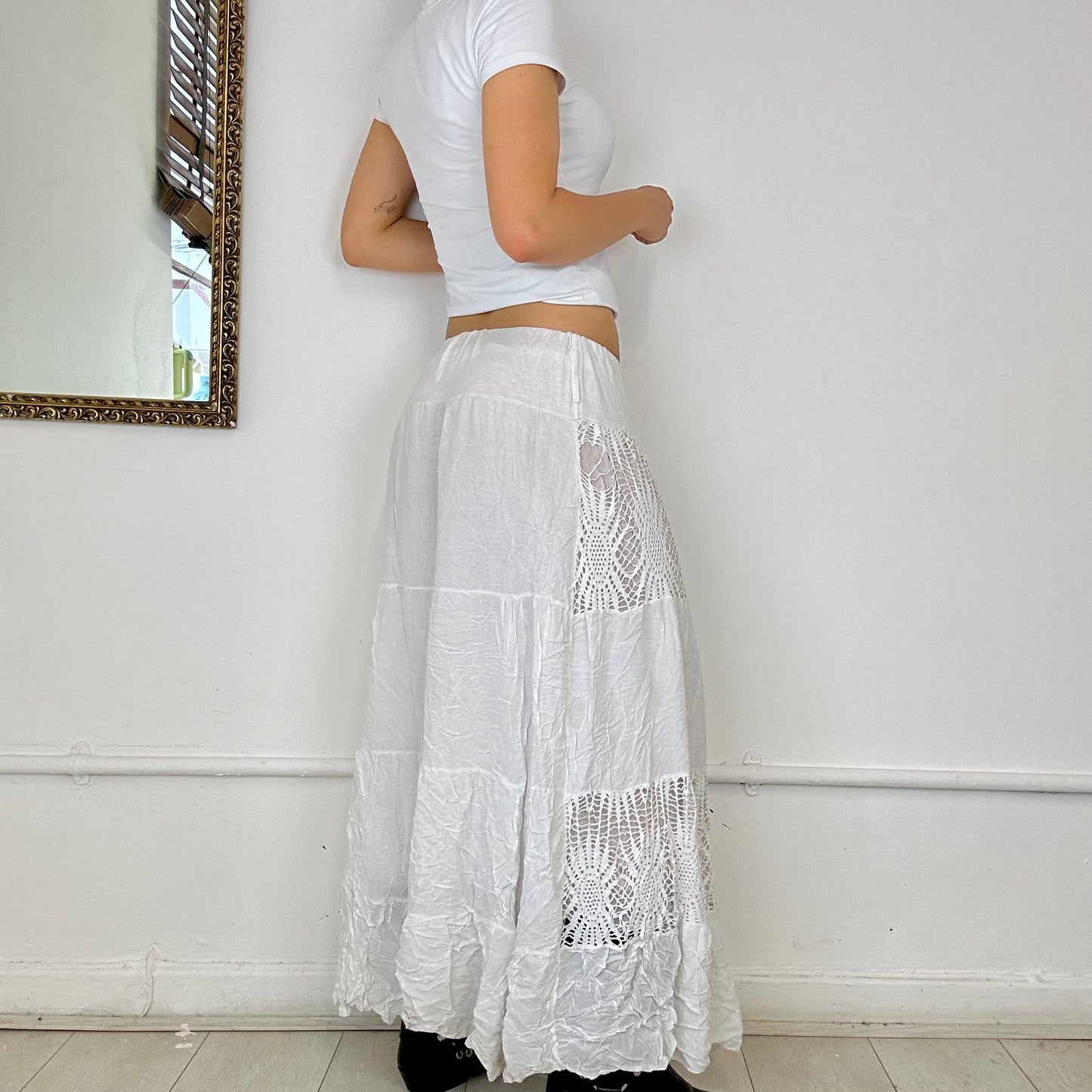 00s white lace maxi skirt