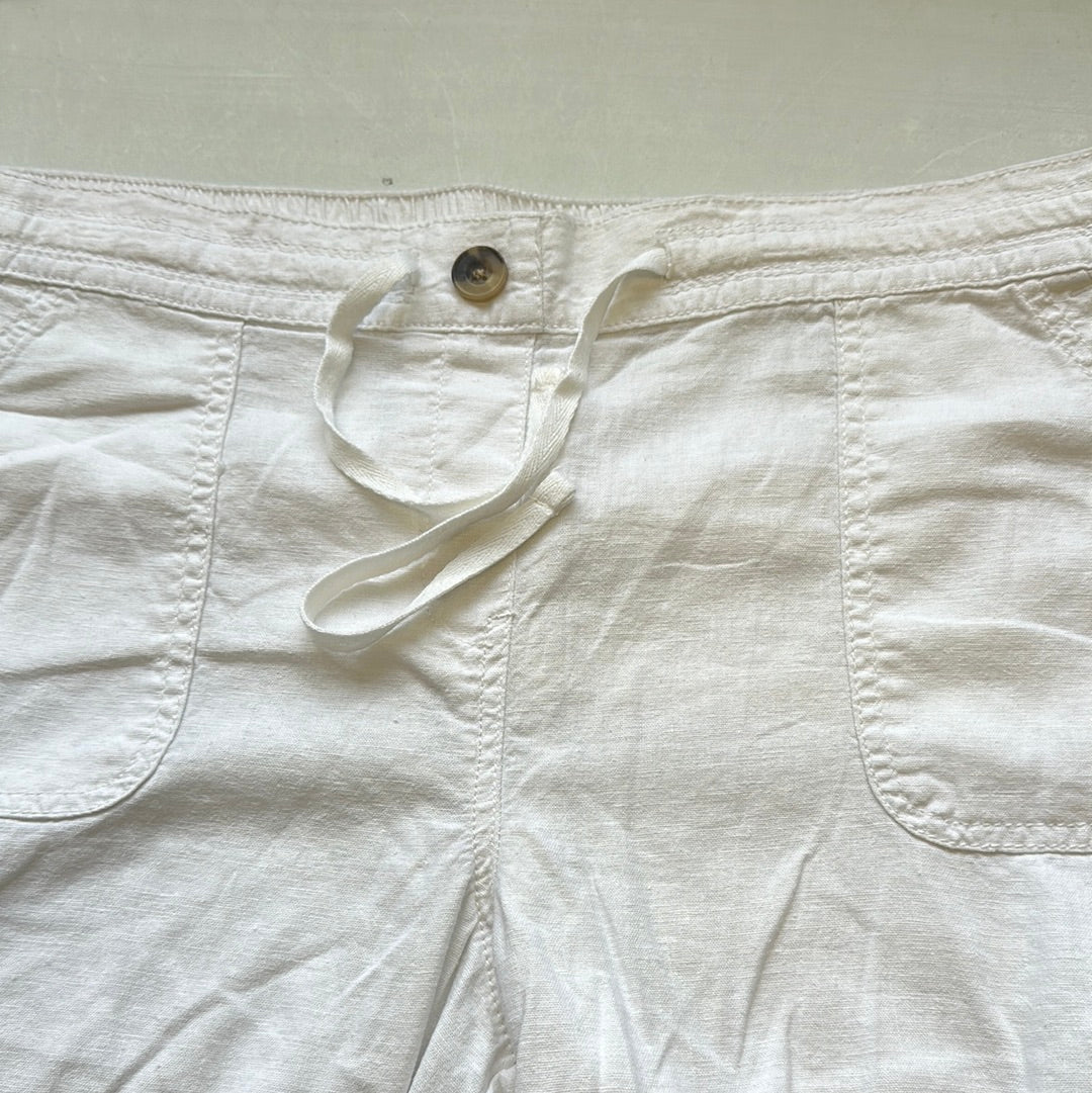 white wide leg linen trousers