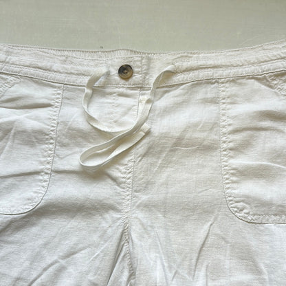 white wide leg linen trousers