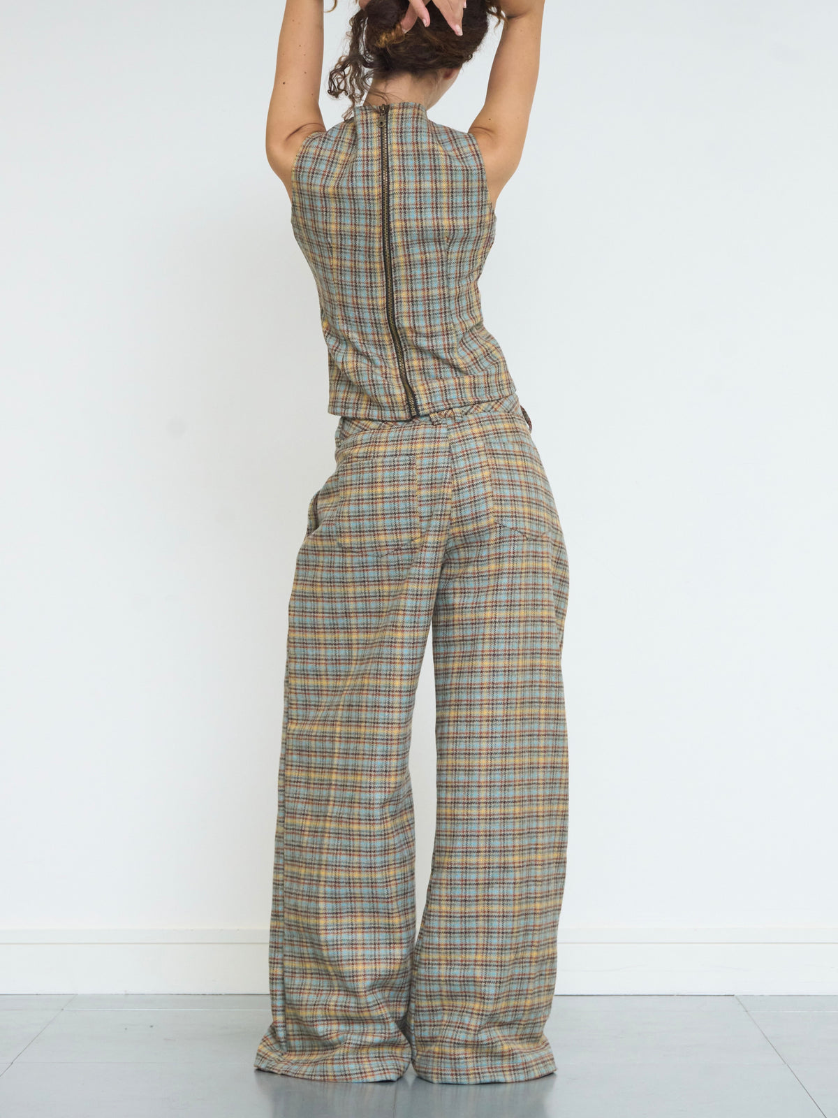 parker trouser - sandstone plaid wool