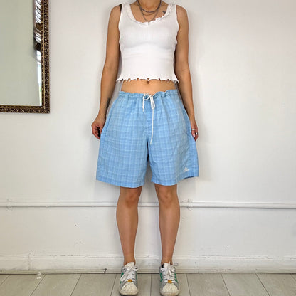 light blue checkered adidas board shorts