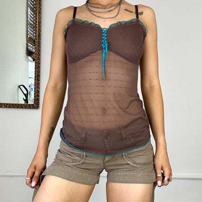 vintabe brown mesh cami tank top