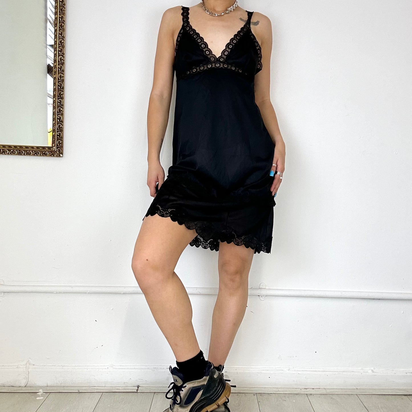 black vintage mini slip dress