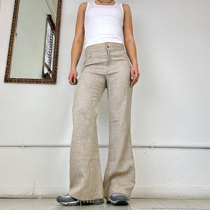 cream flared woven trousers