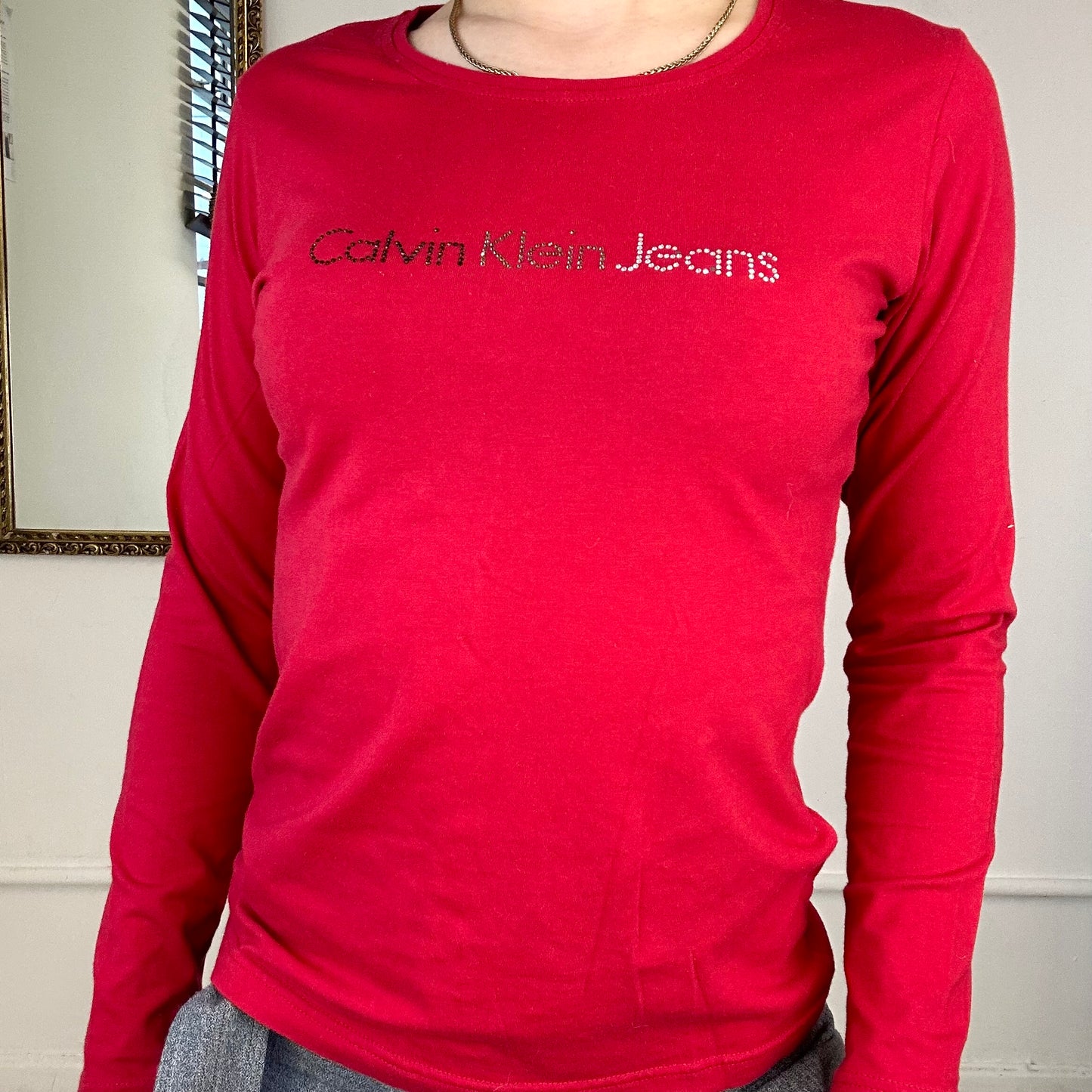 calvin klein jeans long sleeve red top