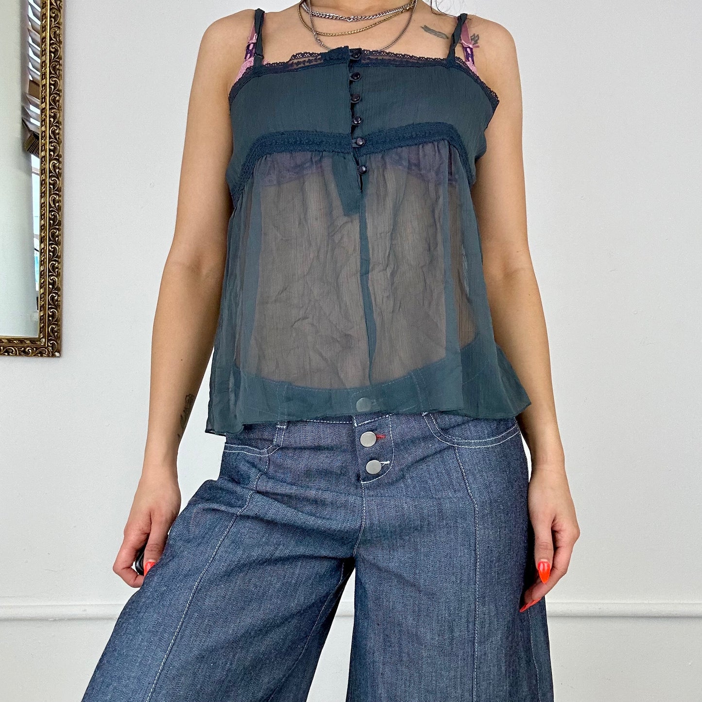 vintage sheer square neck grey cami