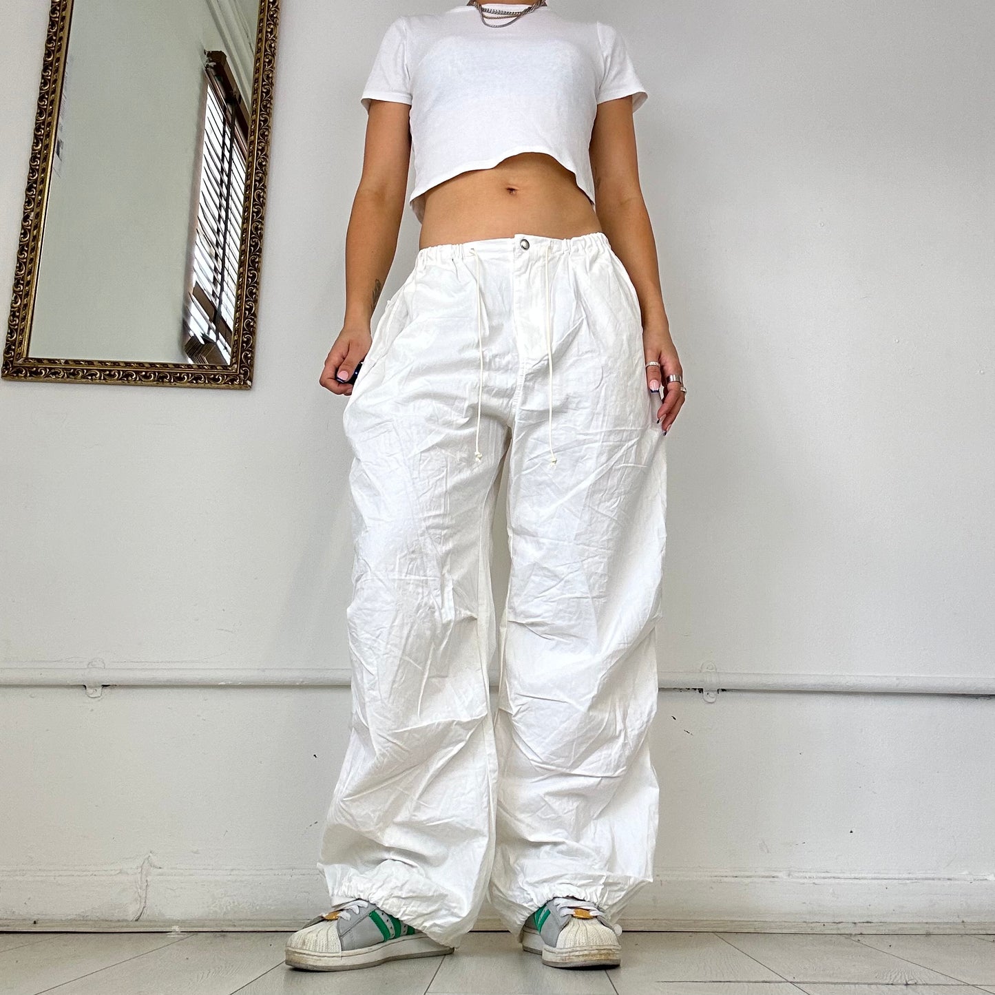 white wide leg cargo trousers