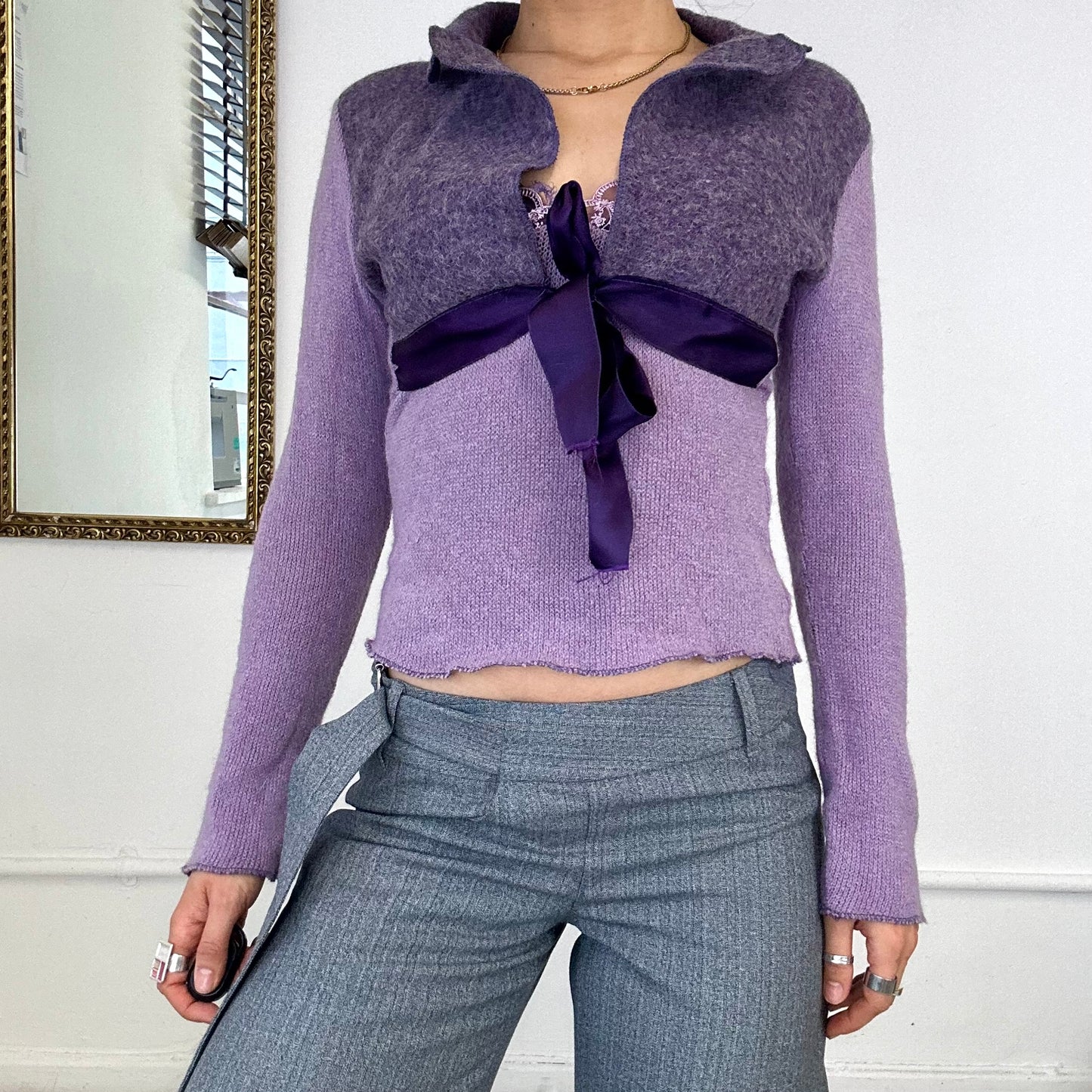 2000's mohair purple cami & coatee top