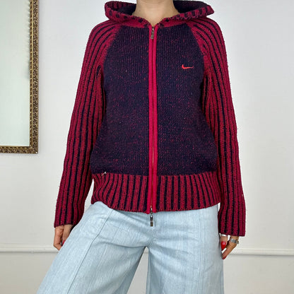 red vintage zip up nike knit jumper