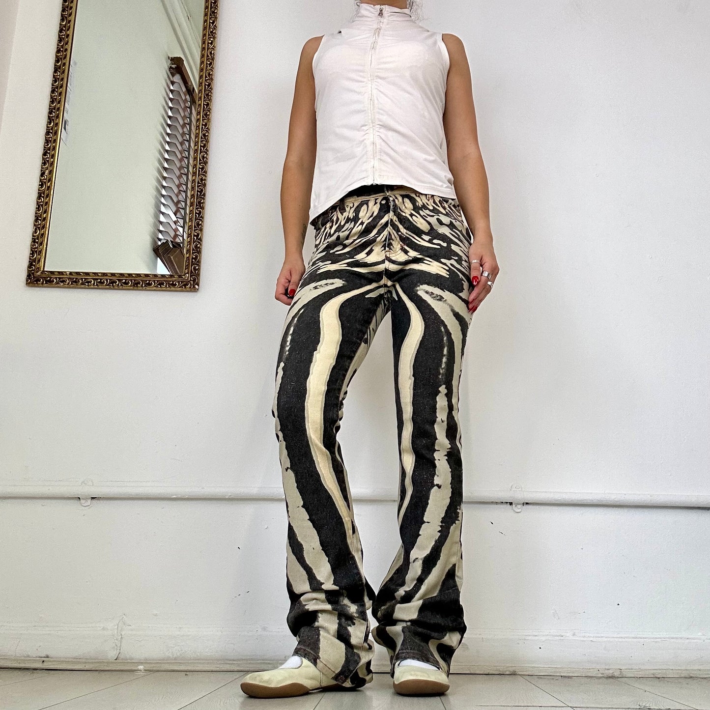 vintage just cavalli sparkly patterned flared trousers