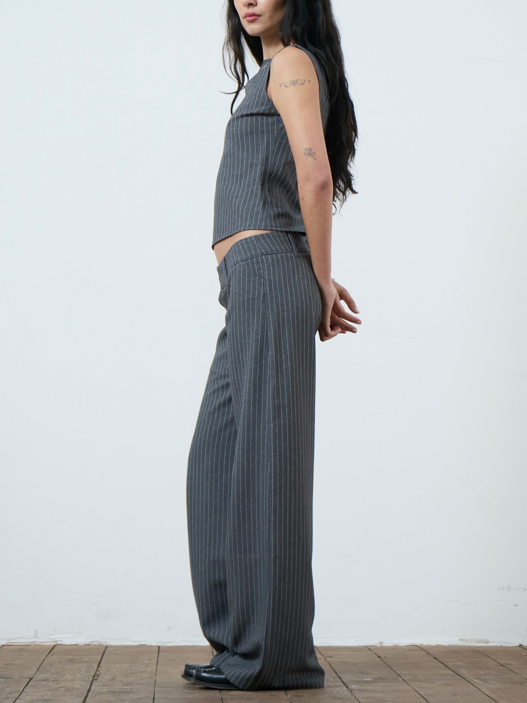roman trouser - grey pinstripe