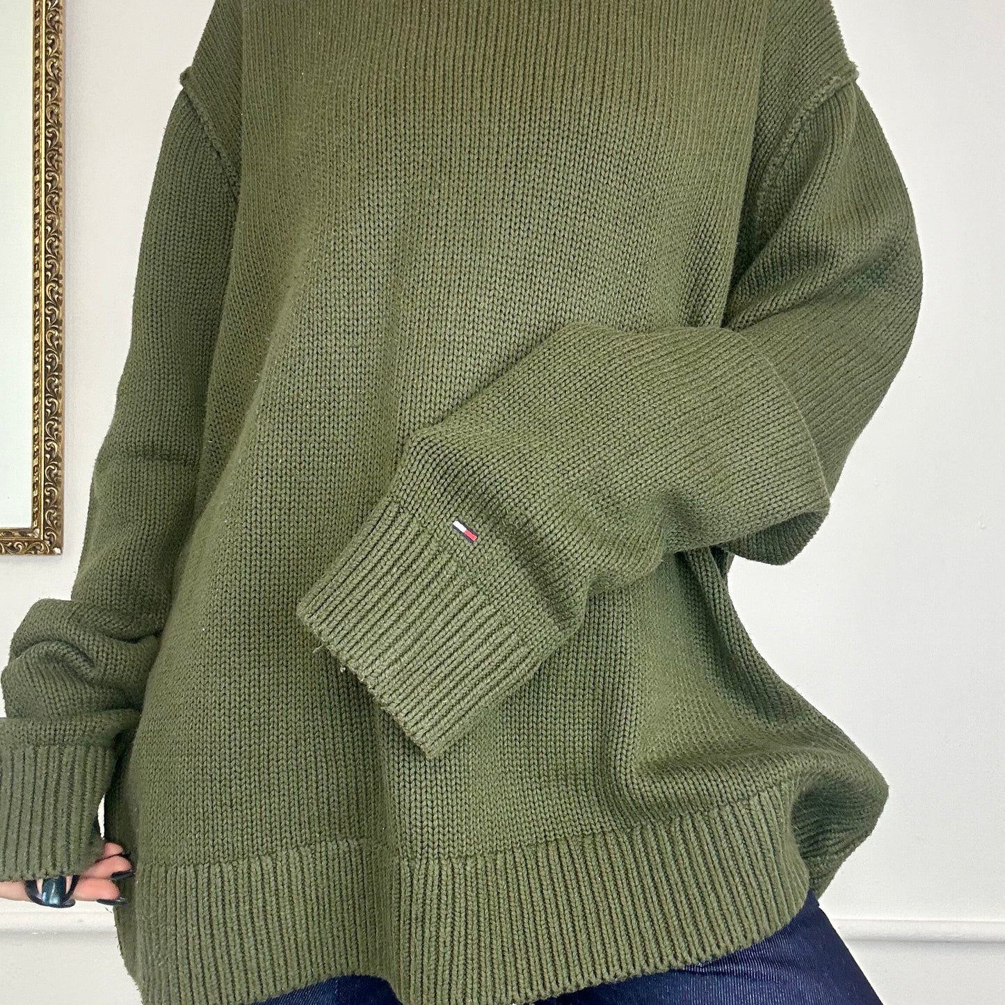 baggy khaki knit jumper by tommy hilfiger