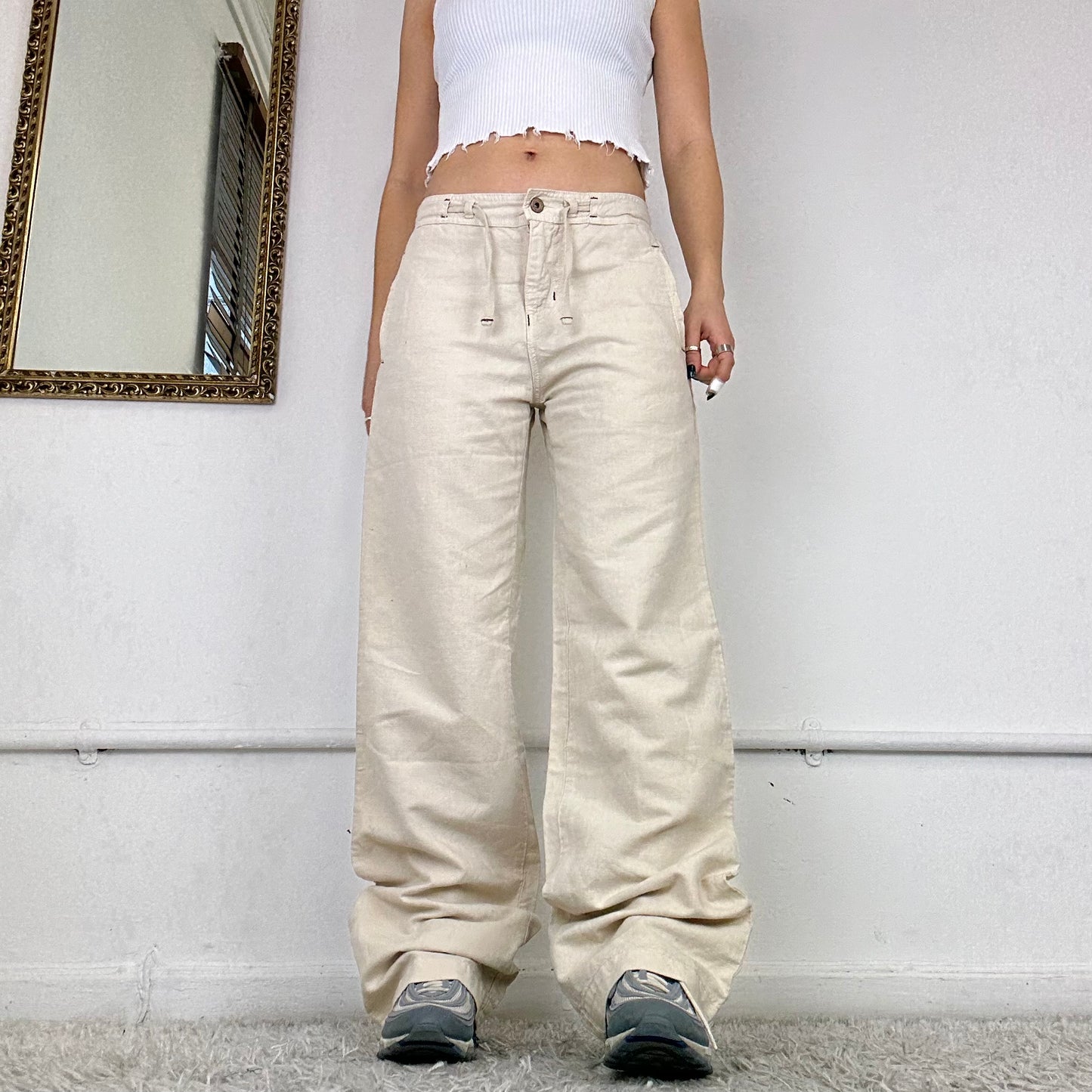 wide leg cream cargo trousers