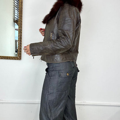 2000’s italian leather jacket with fur collar