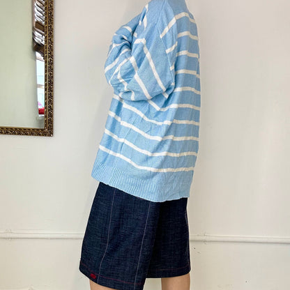 vintage baby blue striped lacoste knitted jumper