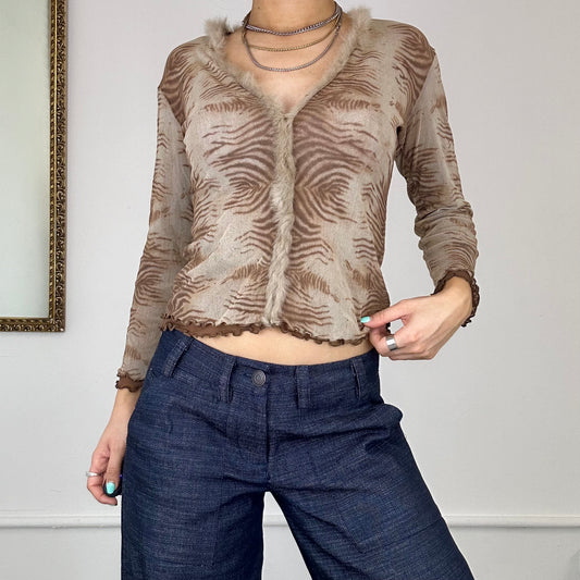 2000's mesh and fur trim top