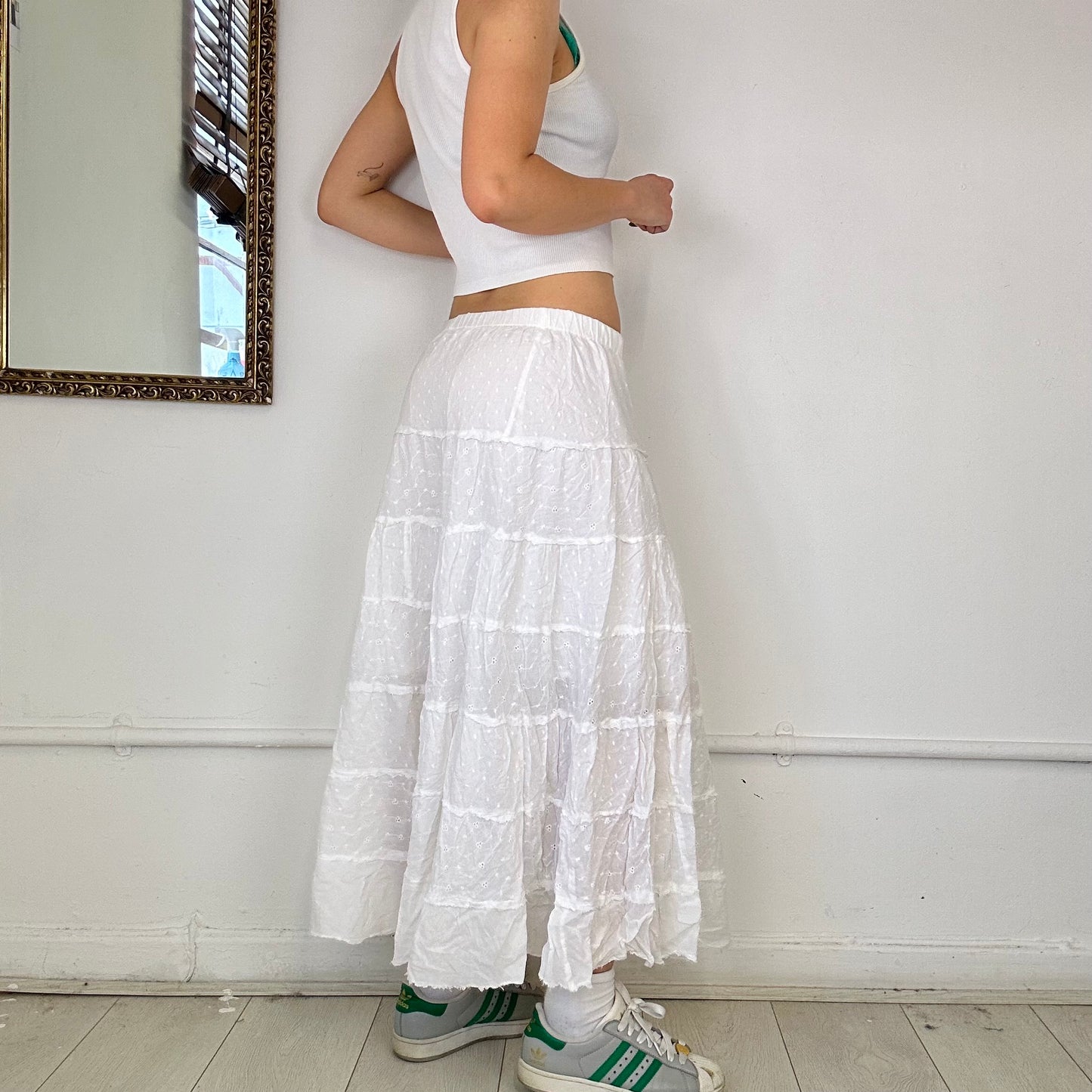 00’s white tiered maxi skirt