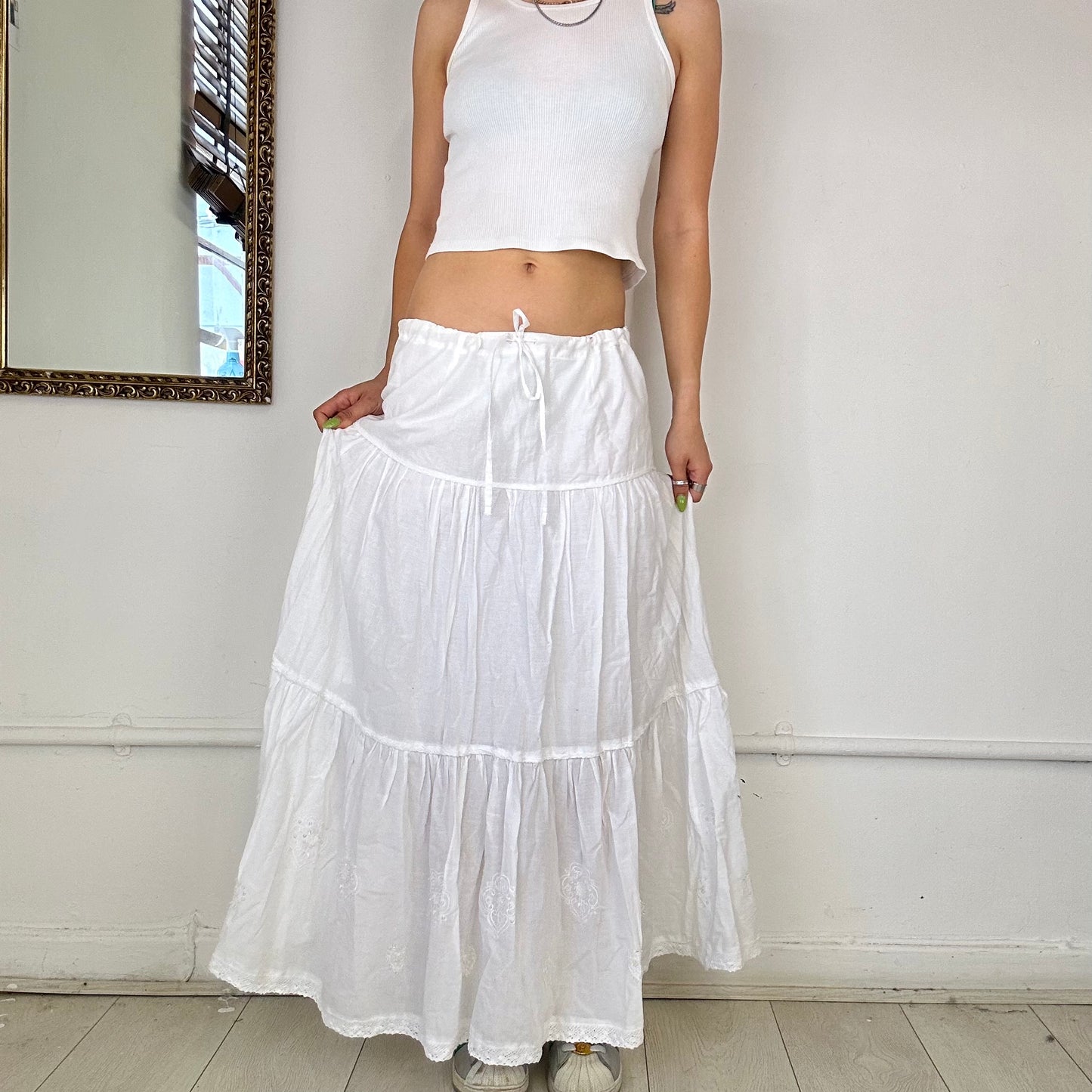 2000's white tiered maxi skirt