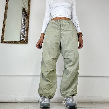 khaki parachute cargo trousers