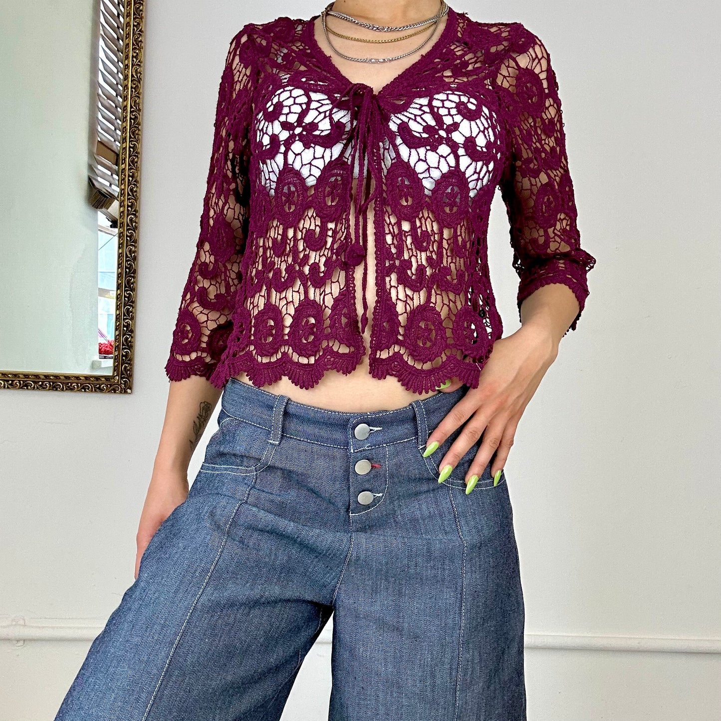 2000’s lace knitted tie up bolero