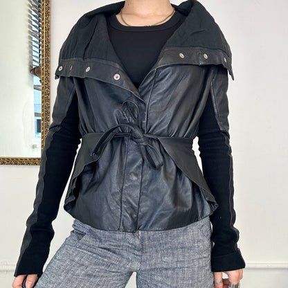 vintage black asymmetric leather jacket