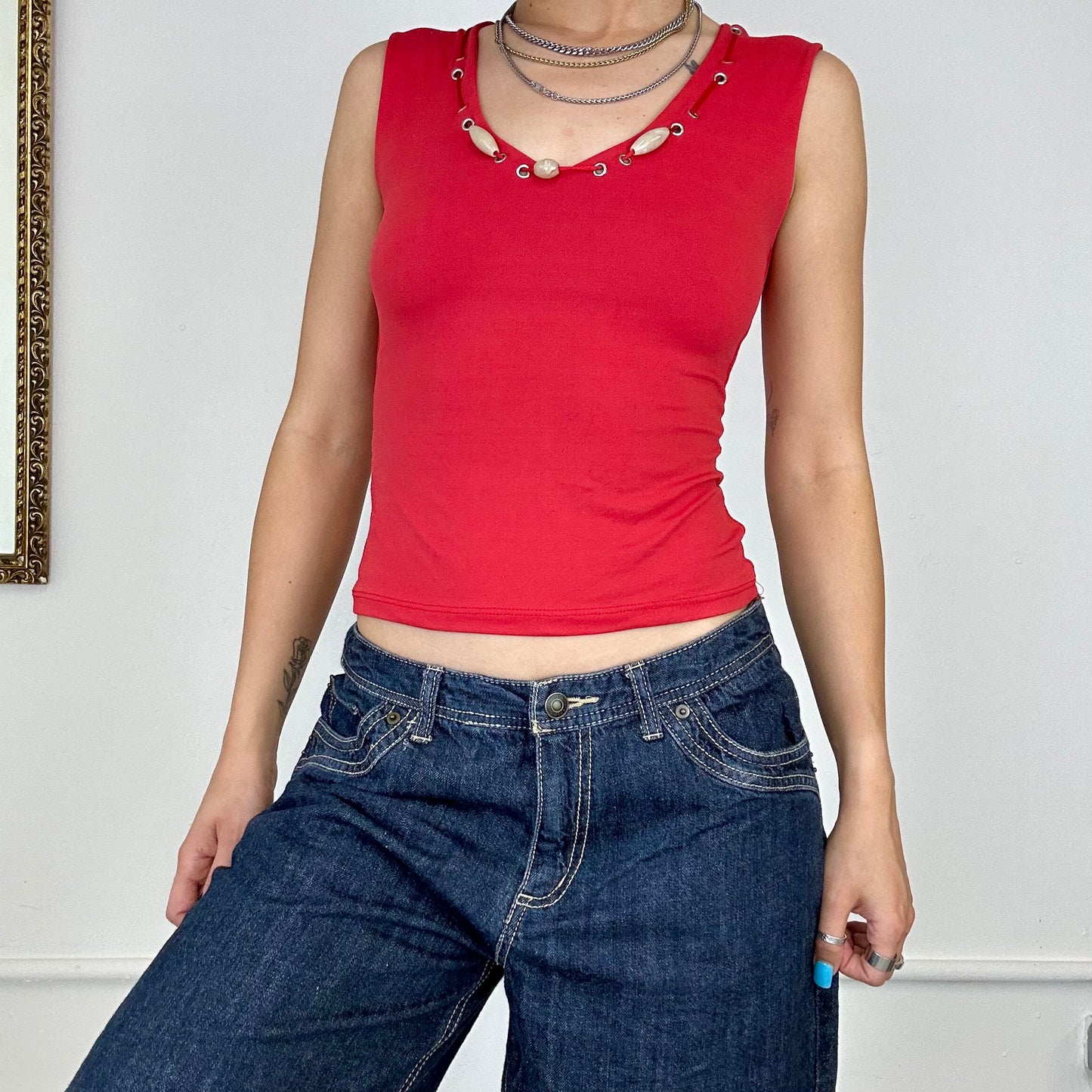 90's red vest v neck top