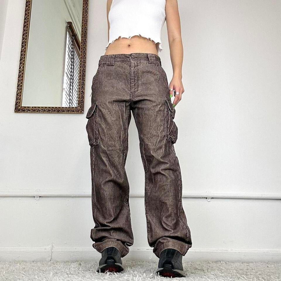 wide leg corduroy cargo trousers