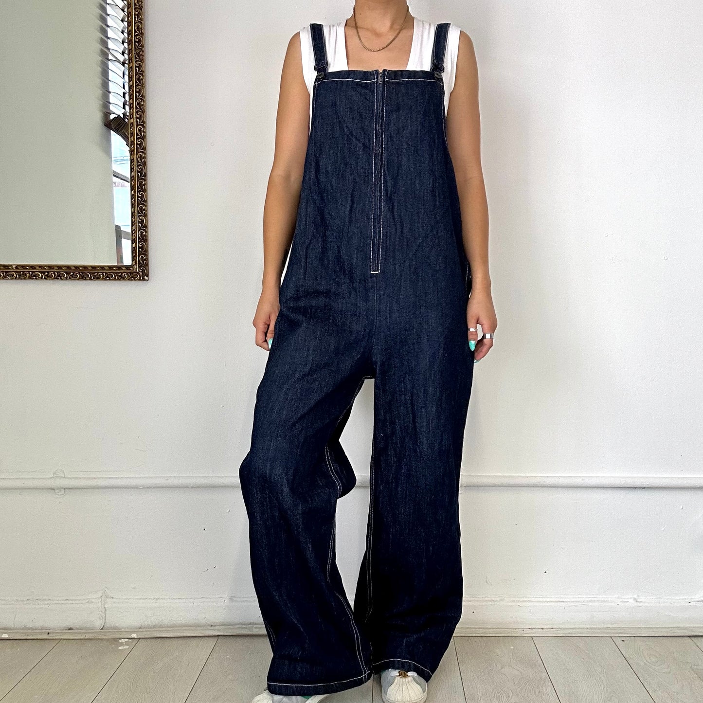 dark denim zip up dungarees